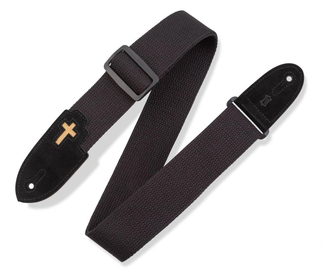 2\'\' Cross Inlay Guitar Strap - Black