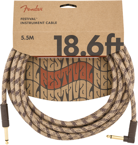Festival Hemp Instrument Cable, Straight/Angle,18.6\' - Brown Stripe