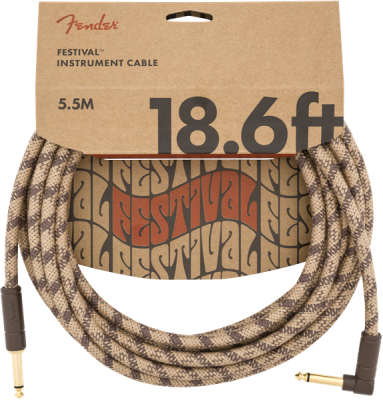 Festival Hemp Instrument Cable, Straight/Angle,18.6\' - Brown Stripe