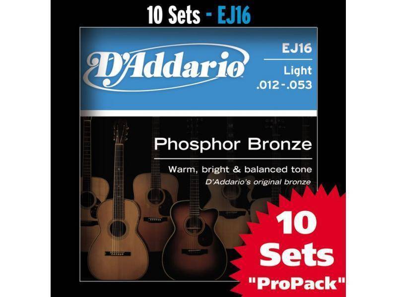 EJ16 Light Acoustic Strings - Pack of 10 with Free Winder