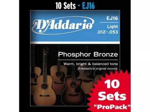 EJ16 Light Acoustic Strings - Pack of 10 with Free Winder