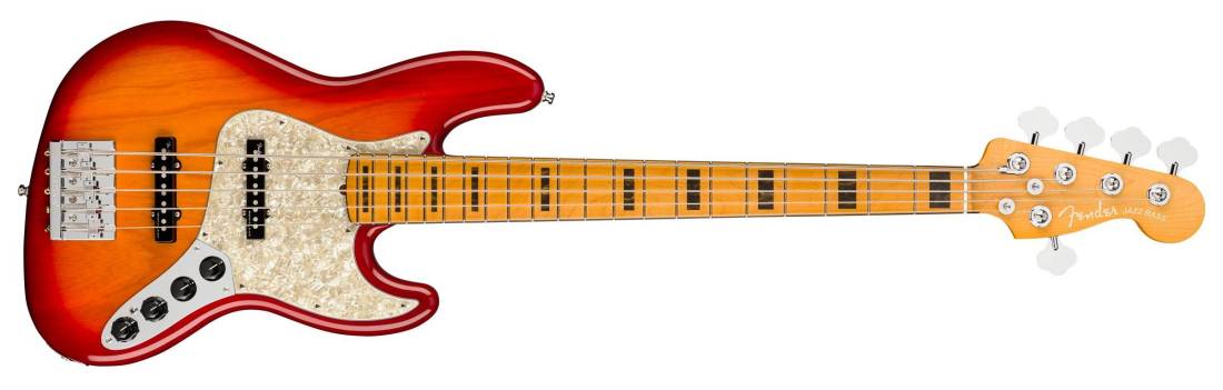 American Ultra Jazz Bass V, Maple Fingerboard - Plasma Red Burst