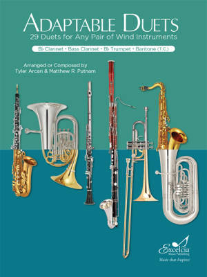 Excelcia Music Publishing - Duos Adaptables pour Clarinette Sib, Clarinette Basse, Trompette Sib, Baryton (T.C.) - Arcari/Putham - Instruments de la famille des aigus en Sib - Livre