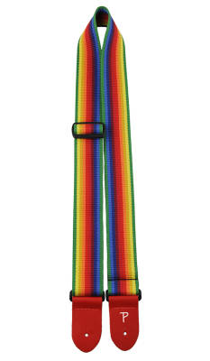 2\'\' Cotton Guitar Strap with Leather Ends - Rainbow