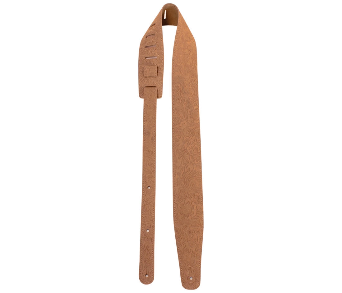 2.5\'\' Floral Suede Guitar Strap - Tan