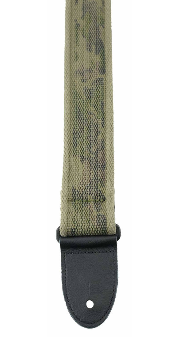 2\'\' Distressed Cotton Guitar Strap with Leather Ends - Green/Camo