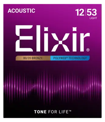 Elixir Strings - 80/20 Bronze Acoustic Guitar Strings w POLYWEB Technology, Light (.012-.053)