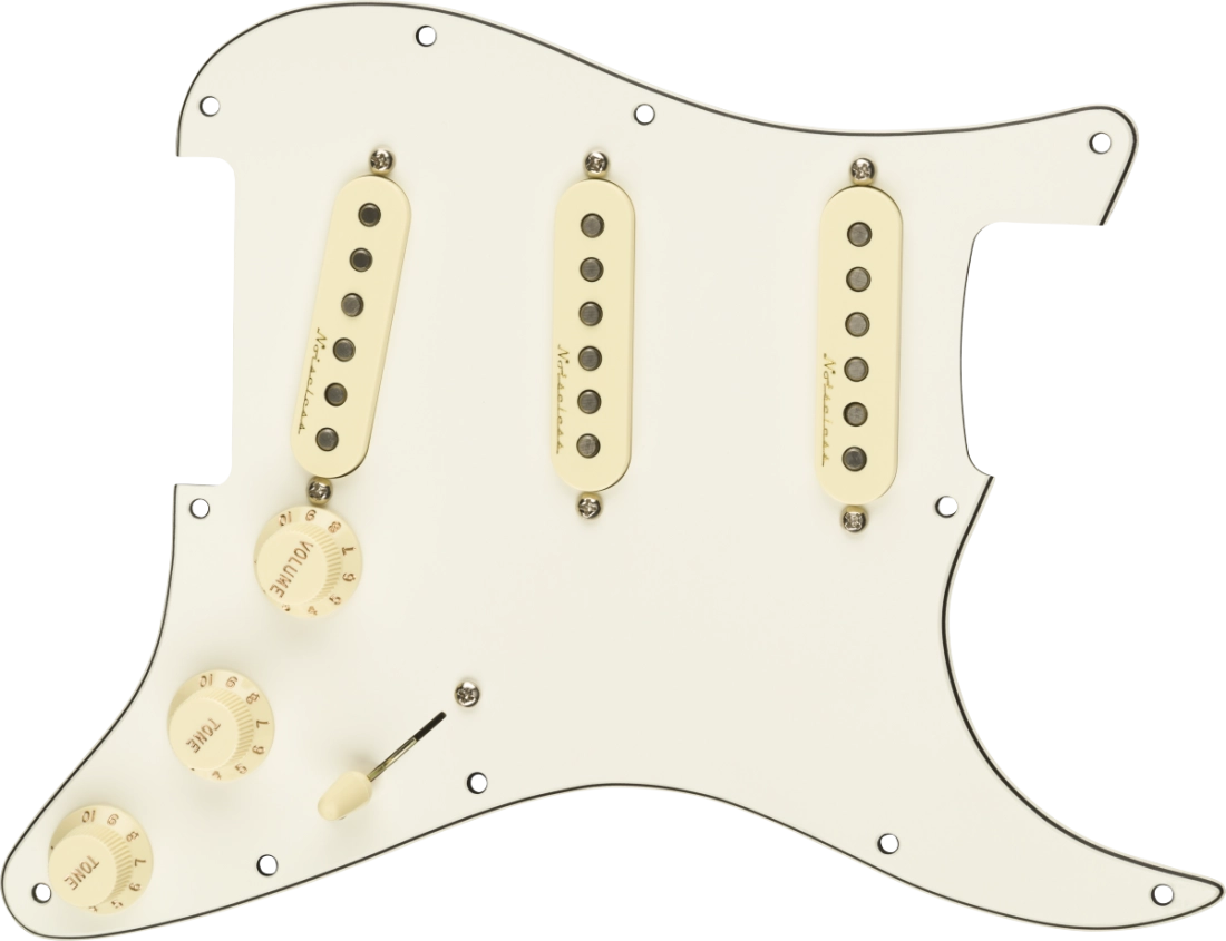 Pre-Wired Stratocaster Vintage Noiseless SSS Pickguard, 11 Hole - Parchment