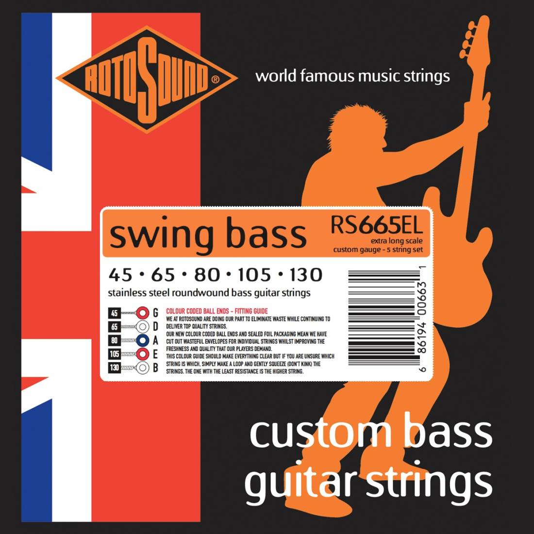 Stainless Steel 5 Bass Strings - Extra Long Scale - 45-130