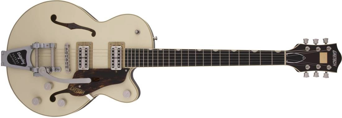 G6659T Players Edition Broadkaster Jr. Center Block Single-Cut with String-Thru Bigsby, Ebony Fingerboard - Two-Tone Lotus Ivory/Walnut Stain