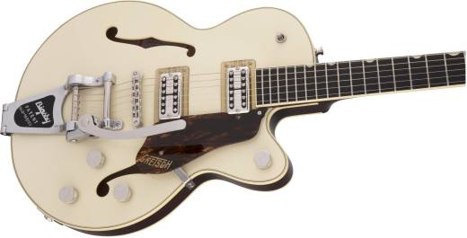 G6659T Players Edition Broadkaster Jr. Center Block Single-Cut with String-Thru Bigsby, Ebony Fingerboard - Two-Tone Lotus Ivory/Walnut Stain