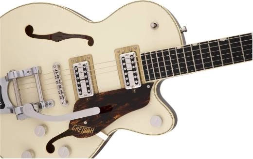 G6659T Players Edition Broadkaster Jr. Center Block Single-Cut with String-Thru Bigsby, Ebony Fingerboard - Two-Tone Lotus Ivory/Walnut Stain