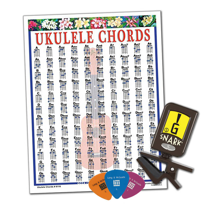 Long & McQuade - Ukulele Accessory Kit with N-6 Tuner, Chord Chart and Picks