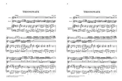 Trio Sonata G major BWV 1039 for two Flutes and Basso Continuo (with reconstructed version for two Violins) - Bach/Eppstein - Flutes/Cello/Piano - Parts Set