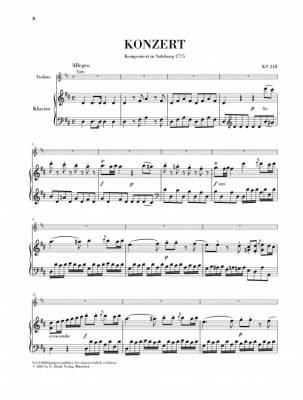 Violin Concerto no. 4 D major K. 218 - Mozart/Seiffert/Guntner - Violin/Piano Reduction - Sheet Music