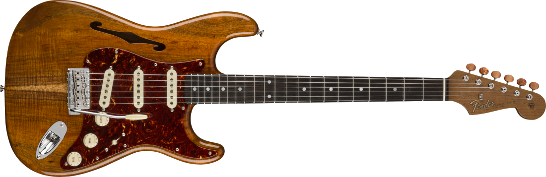 Artisan Koa Thinline Stratocaster, Roasted Ash Body with AAAA Figured Koa Top - Aged Natural, NOS