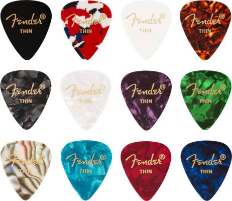 Fender - 351 Celluloid Medly Picks (12-Pack) - Mixed Colours - Thin