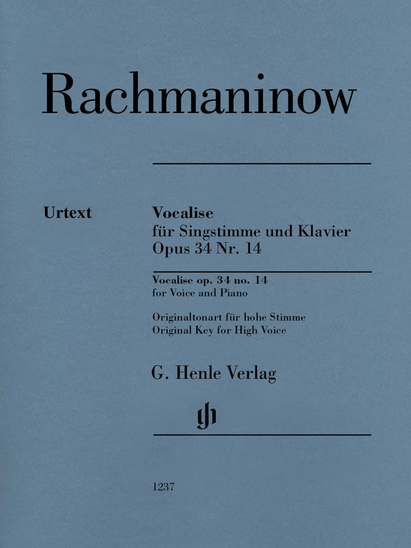 Vocalise op. 34 no. 14 - Rachmaninoff/Rahmer - Voice/Piano - Sheet Music