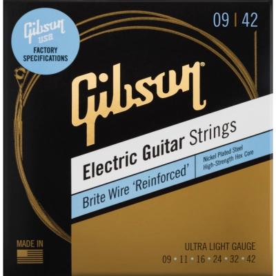 Brite Wire Reinforced Electric Guitar Strings - Ultra Light, 9-42