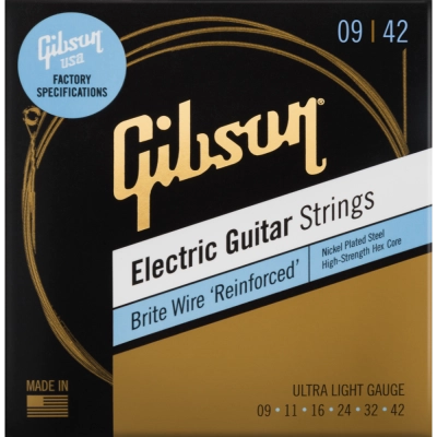 Gibson - Brite Wire Reinforced Electric Guitar Strings - Ultra Light, 9-42