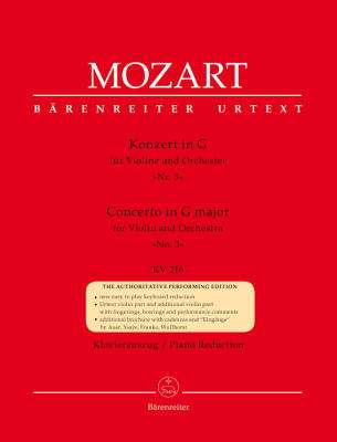 Concerto for Violin and Orchestra no. 3 in G major K. 216 - Mozart/Mahling - Violin/Piano Reduction - Sheet Music