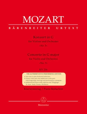 Baerenreiter Verlag - Concerto for Violin and Orchestra no. 3 in G major K. 216 - Mozart/Mahling - Violin/Piano Reduction - Sheet Music