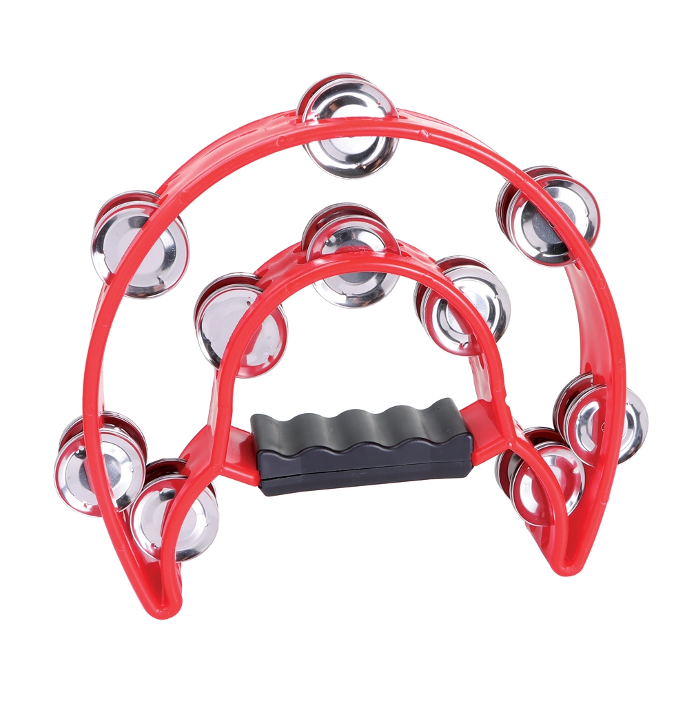 Heavy Duty Half-Moon Tambourine with Inside Row - Red