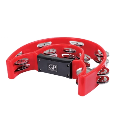 Heavy Duty Half-Moon Tambourine with Inside Row - Red