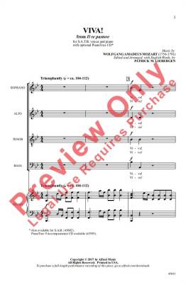 Viva! (from Il re pastore) - Mozart/Liebergen - SATB