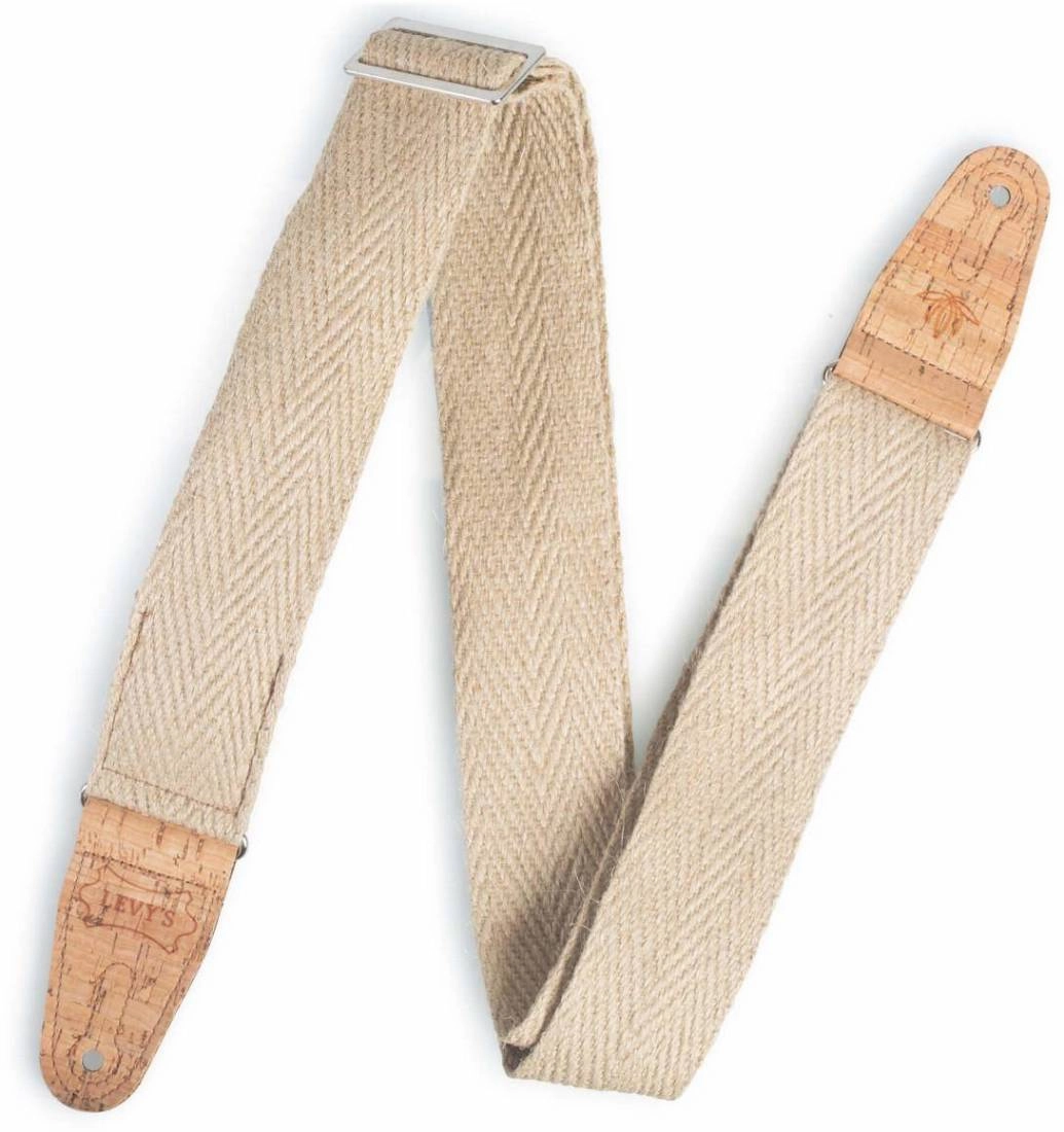 2\'\' Hemp Guitar Strap with Natural Cork Ends - Natural