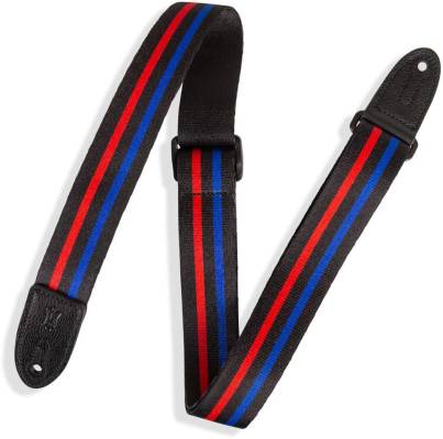 1.5\'\' Children\'s Guitar Strap - Black/Blue/Red Racing Stripe