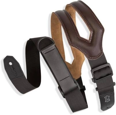 3\'\' Ergonomic Garment Leather Right Height Guitar Strap - Dark Brown