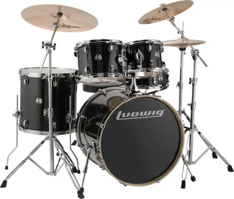Ludwig Drums - Evolution 5-Piece Drum Kit with Hardware and I Series Cymbals (22, 10, 12, 16, SN) - Black Sparkle