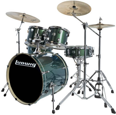 Evolution 5-Piece Drum Kit with Hardware and I Series Cymbals (22, 10, 12, 16, SN) - Green Sparkle