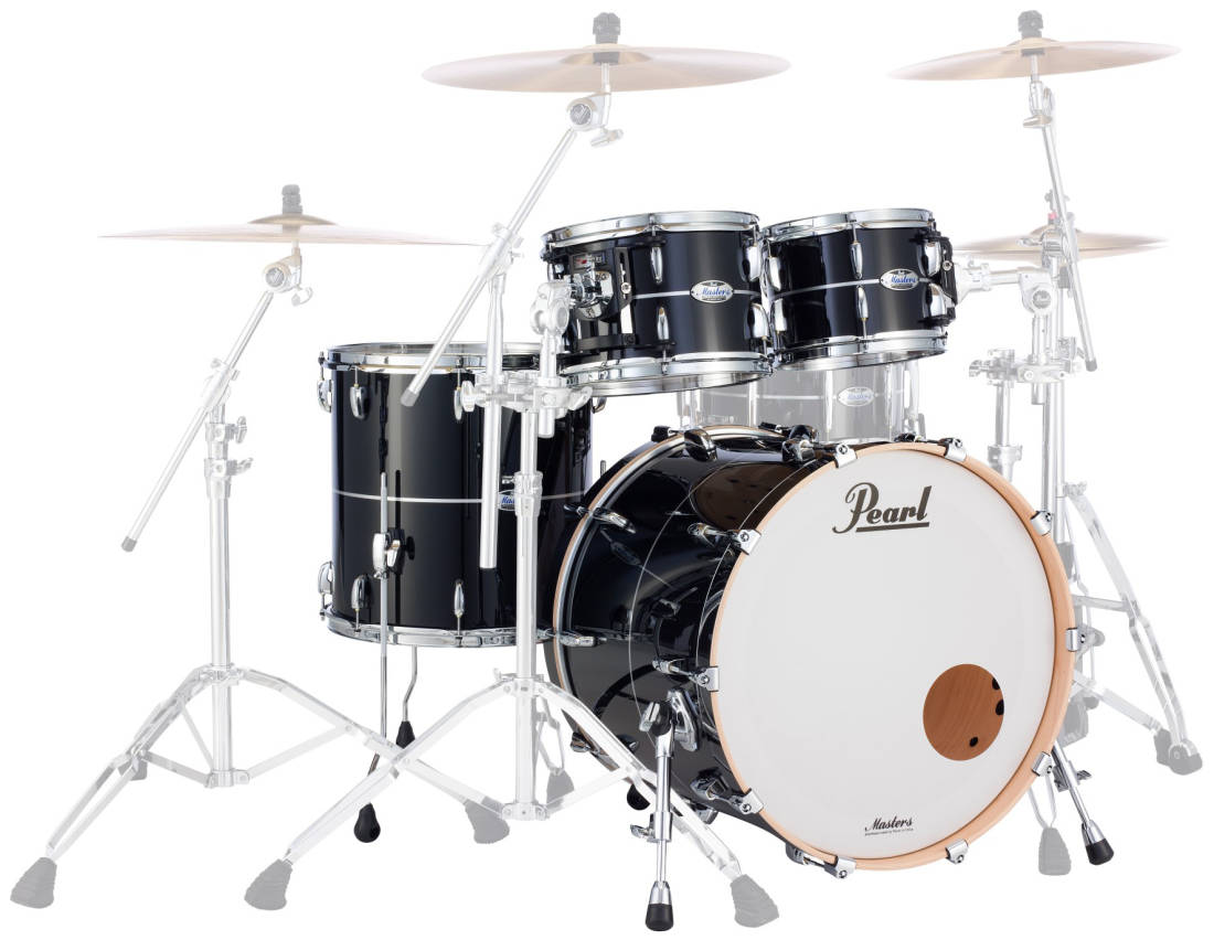 Masters Maple Complete 4-Piece Shell Pack (22,10,12,16) - Piano Black with Silver Stripe