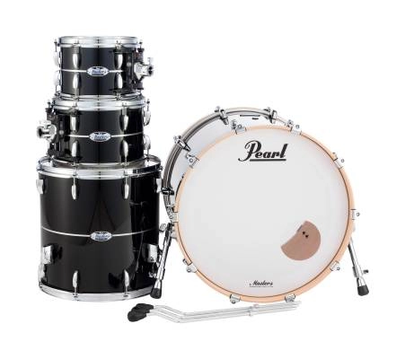 Masters Maple Complete 4-Piece Shell Pack (22,10,12,16) - Piano Black with Silver Stripe