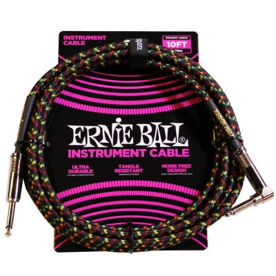 10\' Straight/Angle Braided Cable - Limited Edition Black/Red/Yellow/Green