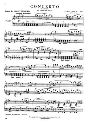 Concerto No. 1 in A minor - Accolay/Gingold - Violin/Piano - Sheet Music