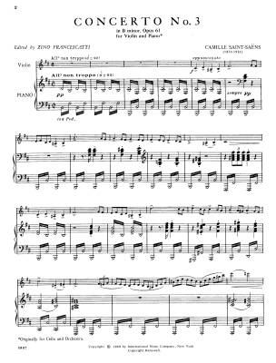 Concerto No. 3 in B minor, Opus 61 - Saint-Saens/Francescatti - Violin/Piano - Sheet Music