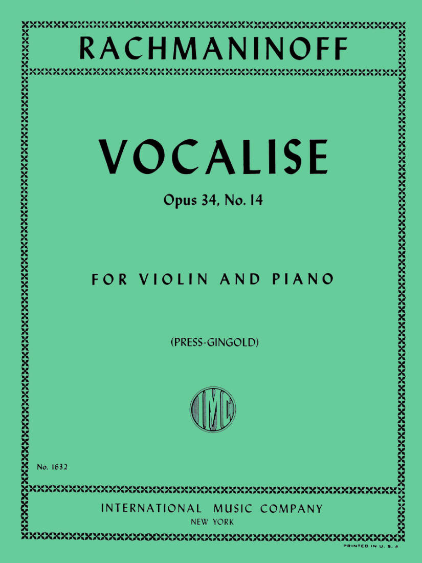 Vocalise, Opus 34, No. 14 - Rachmaninoff/Gingold - Violin/Piano - Sheet Music