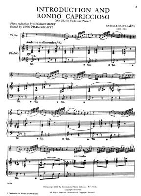 Introduction & Rondo Capriccioso, Opus 28 - Saint-Saens /Francescatti - Violin/Piano - Sheet Music