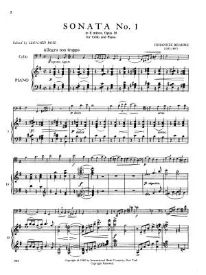Sonata No. 1 in E minor, Opus 38 - Brahms/Rose - Cello/Piano - Sheet Music