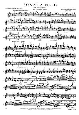 Sonata No. 12 in E minor, Opus 3 - Paganini/Thomas - Violin/Piano - Sheet Music