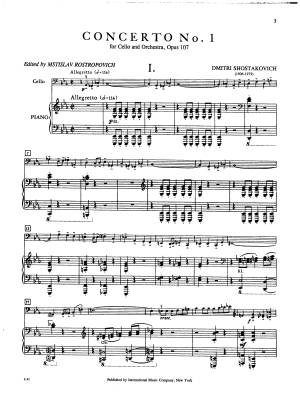 Concerto No. 1, Opus 107 - Shostakovich/Rostropovich - Cello/Piano - Sheet Music