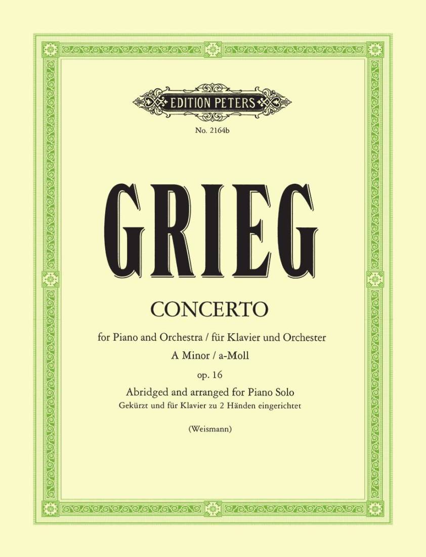 Piano Concerto in A minor Op. 16 (Arranged for Piano Solo, abridged) - Grieg/Weismann - Piano - Book