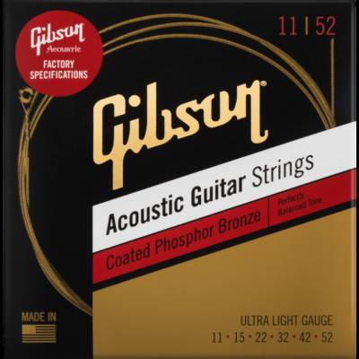 Gibson - Cordes acoustiques 80/20 en bronze avec revtement - Ultra lger 11-52