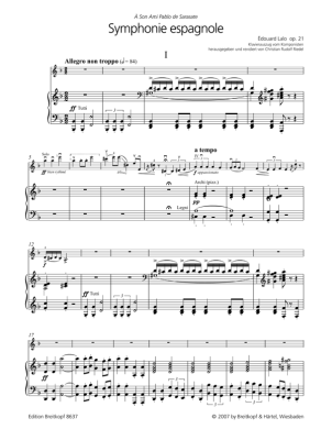 Symphonie espagnole, Op. 21 - Lalo - Violin/Piano Reduction - Sheet Music