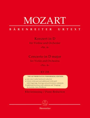 Concerto for Violin and Orchestra no. 4 in D major K. 218 - Mozart/Schelhaas - Violin/Piano Reduction - Sheet Music
