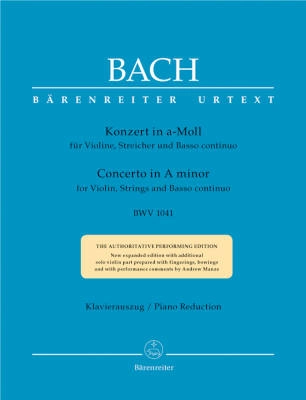 Baerenreiter Verlag - Concerto in A minor BWV 1041 - Bach/Kilian/Manze - Violin/Piano Reduction - Sheet Music