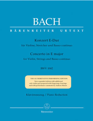 Baerenreiter Verlag - Concerto in E major BWV 1042 - Bach/Kilian/Manze - Violin/Piano Reduction - Sheet Music